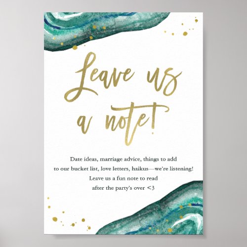 Leave Us a Note  Teal Geode and Gold Wedding Sign