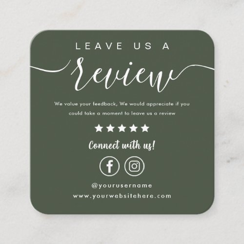 Leave Us A Review Facebook Instagram Forest Green Square Business Card