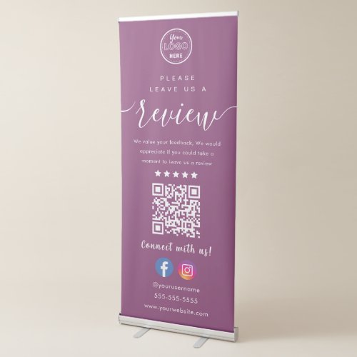 Leave Us A Review Facebook Instagram Logo Berry Retractable Banner