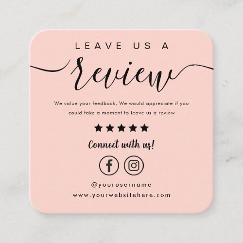Leave Us A Review Facebook Instagram Logo Pink Square Business Card
