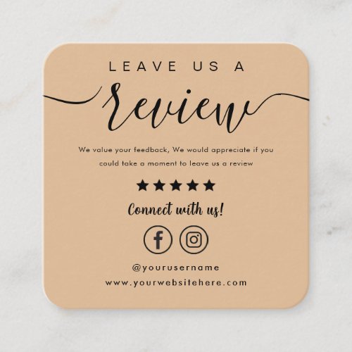 Leave Us A Review Facebook Instagram Logo Rustic Square Business Card