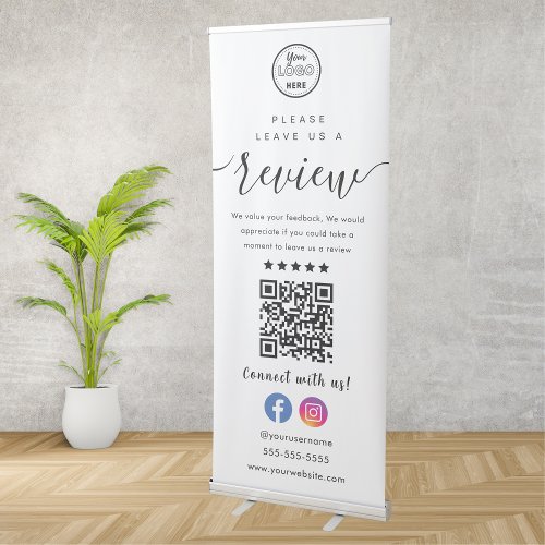 Leave Us A Review Facebook Instagram Logo White Retractable Banner