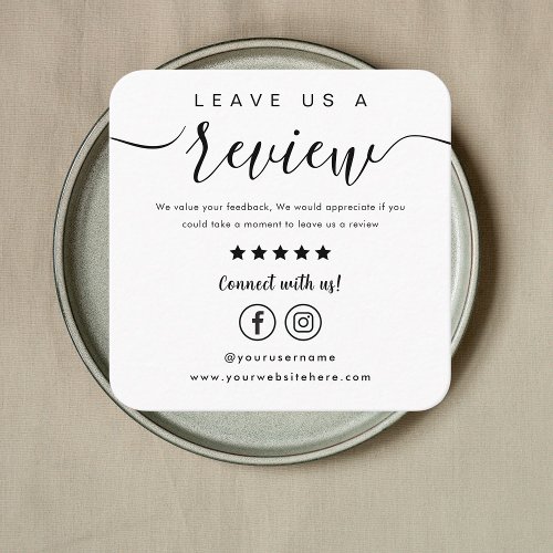 Leave Us A Review Facebook Instagram Logo White Square Business Card