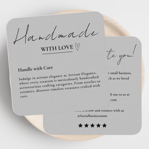 Leave Us A Review Handmade With Love Gray Square Business Card