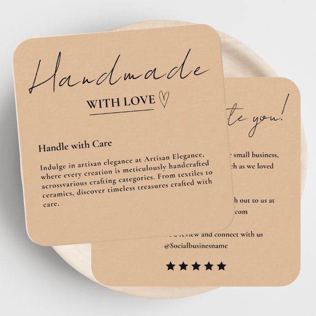 Leave Us A Review Handmade With Love Rustic Square Business Card (Creator Uploaded)