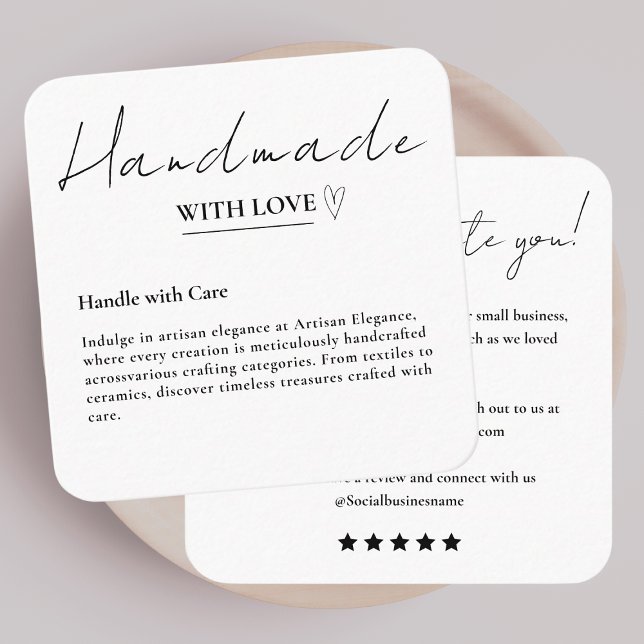 Leave Us A Review Handmade With Love White Square Business Card (Creator Uploaded)