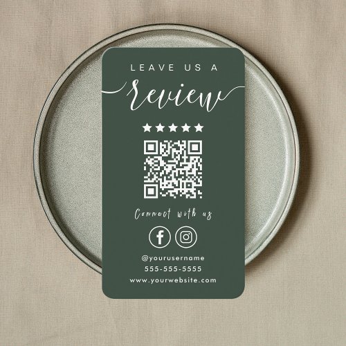 Leave Us A Review Instagram Facebook Forest Green Business Card
