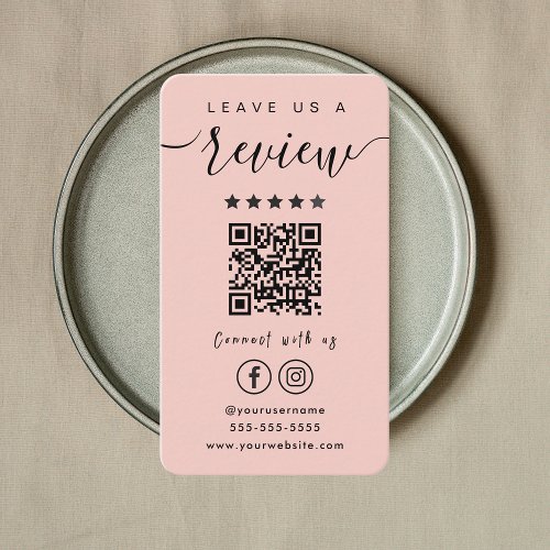 Leave Us A Review Instagram Facebook QR Code Pink Business Card