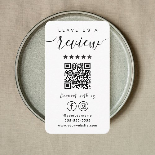 Leave Us A Review Instagram Facebook QR Code White Business Card