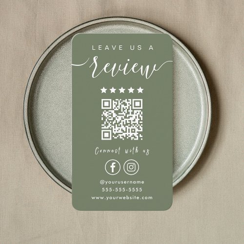 Leave Us A Review Instagram Facebook Sage Green Business Card