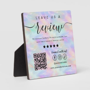 Leave Us A Review Iridescent Opal Stylish Qr Code Plaque