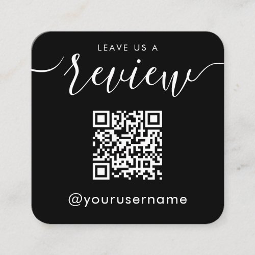 Leave Us A Review QR Code Black Instagram Hashtag Square Business Card