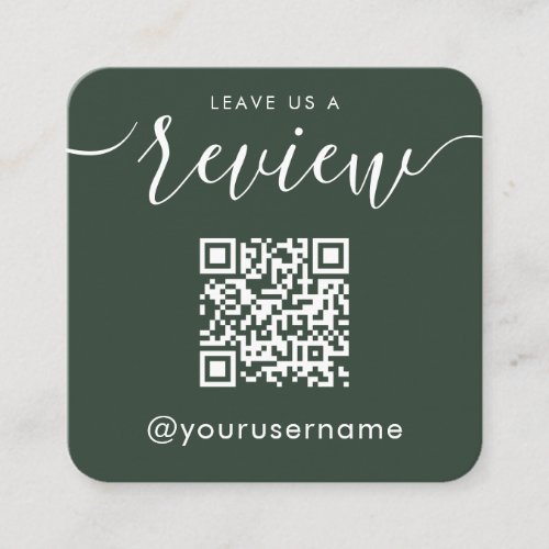 Leave Us A Review QR Code Green Instagram Hashtag Square Business Card