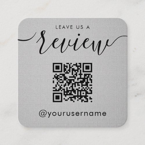 Leave Us A Review QR Code Grey Instagram Hashtag Square Business Card