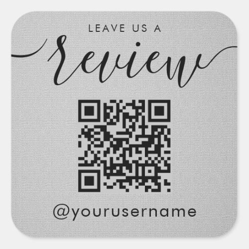 Leave Us A Review QR Code Grey Instagram Hashtag Square Sticker