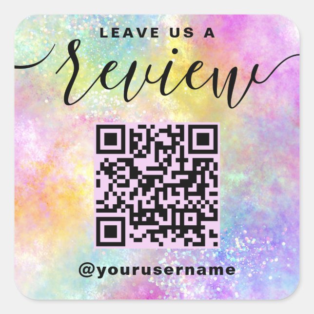 Leave Us A Review QR Code Holo Opal Stylish Square Sticker (Front)