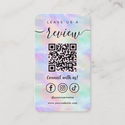 Leave Us A Review Qr Code Iridescent Opal Stylish Business Card
