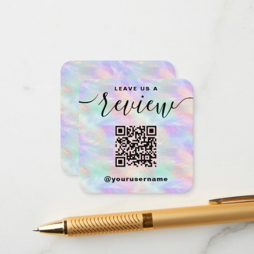 Leave Us A Review QR Code Iridescent Stylish Logo Enclosure Card