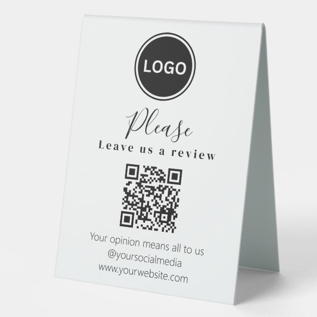 Leave us a review | QR code Modern Business Card Table Tent (Front)
