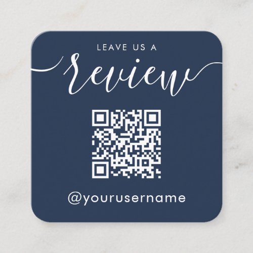 Leave Us A Review QR Code Navy Instagram Hashtag Square Business Card