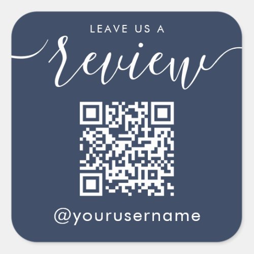 Leave Us A Review QR Code Navy Instagram Hashtag Square Sticker