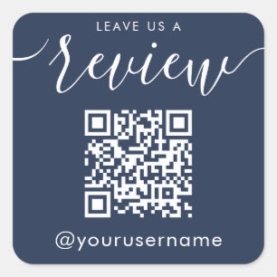 Leave Us A Review QR Code Navy Instagram Hashtag Square Sticker