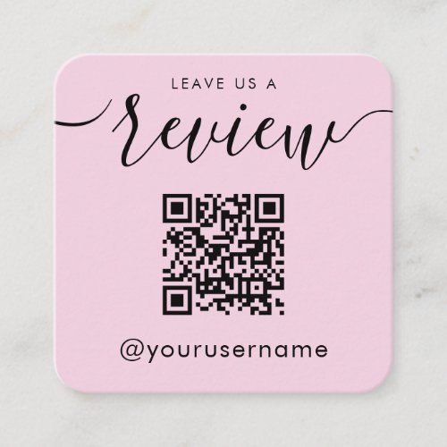 Leave Us A Review QR Code Pink Instagram Hashtag Square Business Card
