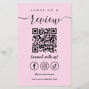 Leave Us A Review Qr Code Social Media Logo Pink Flyer