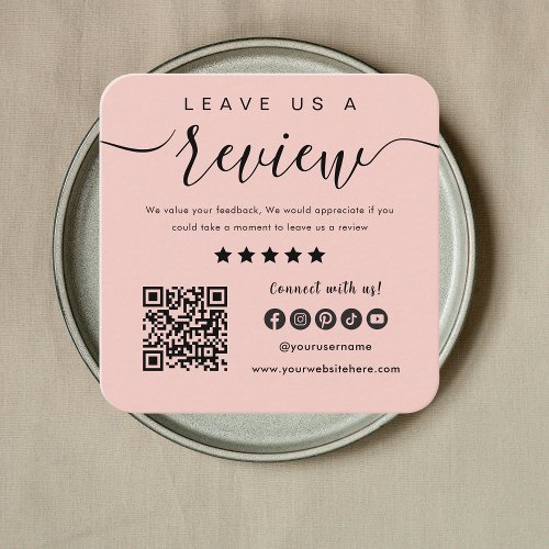 Leave Us A Review Qr Code Social Media Logo Pink Square Business Card