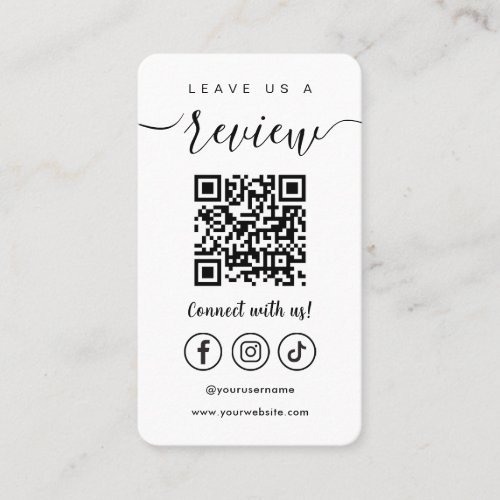 Leave Us A Review Qr Code Social Media Logo White Business Card