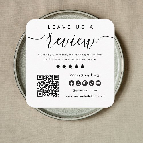 Leave Us A Review Qr Code Social Media Logo White Square Business Card