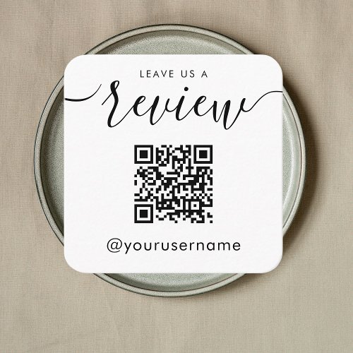 Leave Us A Review QR Code White Instagram Hashtag Square Business Card