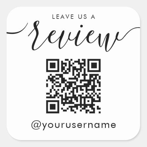 Leave Us A Review QR Code White Instagram Hashtag Square Sticker