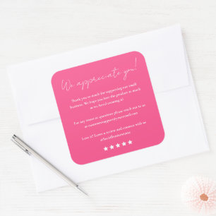 Leave Us A Review Script Thank You Hot Pink Square Sticker