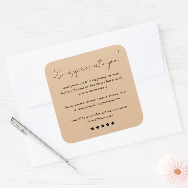 Leave Us A Review Script Thank You Rustic  Square Sticker (Envelope)