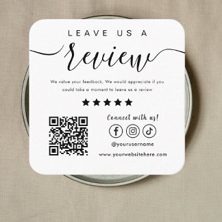 Leave Us A Review Social Media Logo Trendy White Square Business Card
