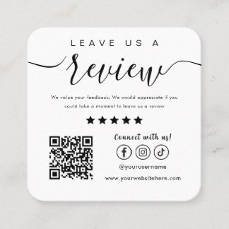 Leave Us A Review Social Media Logo Trendy White Square Business Card