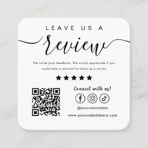 Leave Us A Review Social Media Logo Trendy White Square Business Card