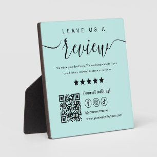 Leave Us A Review Social Media Qr Code Baby Blue Plaque