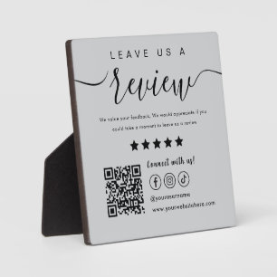 Leave Us A Review Social Media Qr Code Light Grey Plaque