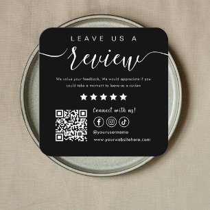 Leave Us A Review Social Media Qr Code Logo Black Square Business Card