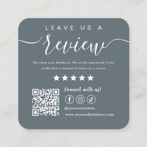 Leave Us A Review Social Media Qr Code Logo Navy Square Business Card