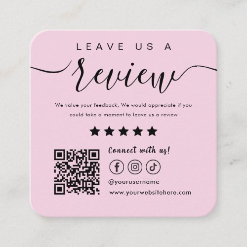 Leave Us A Review Social Media Qr Code Logo Pink Square Business Card