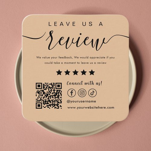 Leave Us A Review Social Media Qr Code Logo Rustic Square Business Card