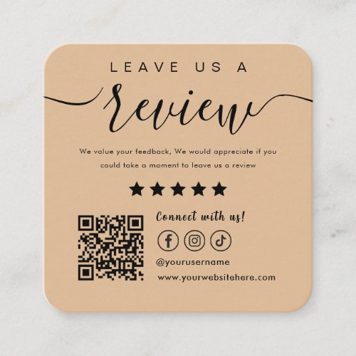Leave Us A Review Social Media Qr Code Logo Rustic Square Business Card