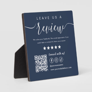 Leave Us A Review Social Media Qr Code Navy Blue Plaque