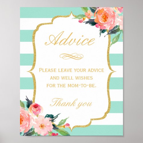 Leave Your Advice Sign  Mint Green Stripes Floral