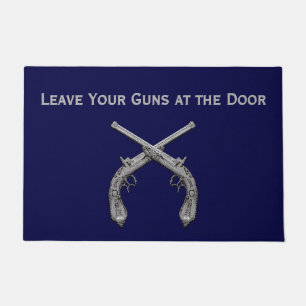 Leave Your Guns at the Door Crossed Pistols Navy Doormat