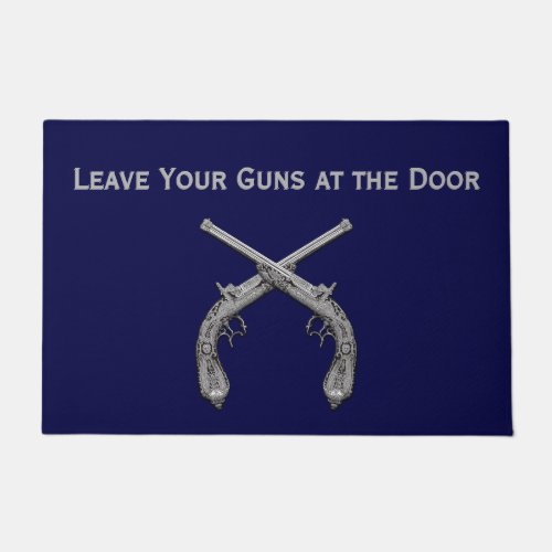 Leave Your Guns at the Door Crossed Pistols Navy Doormat