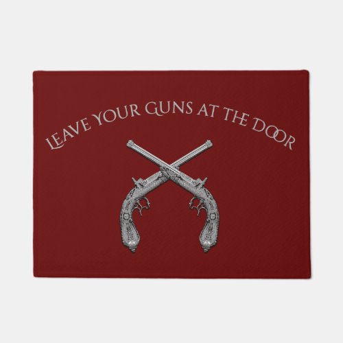 Leave Your Guns at the Door Crossed Pistols Red Doormat